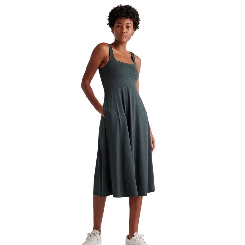 Quince Flowknit Breeze Fit & Flare Dress - Heather Green - Small - NWT